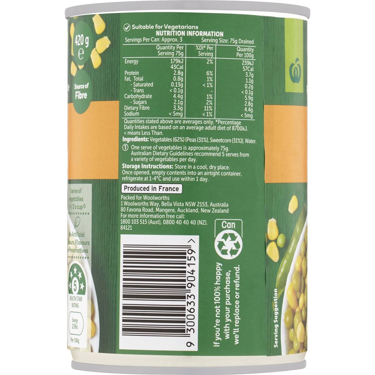Woolworths Peas & Corn 420g Woolworths