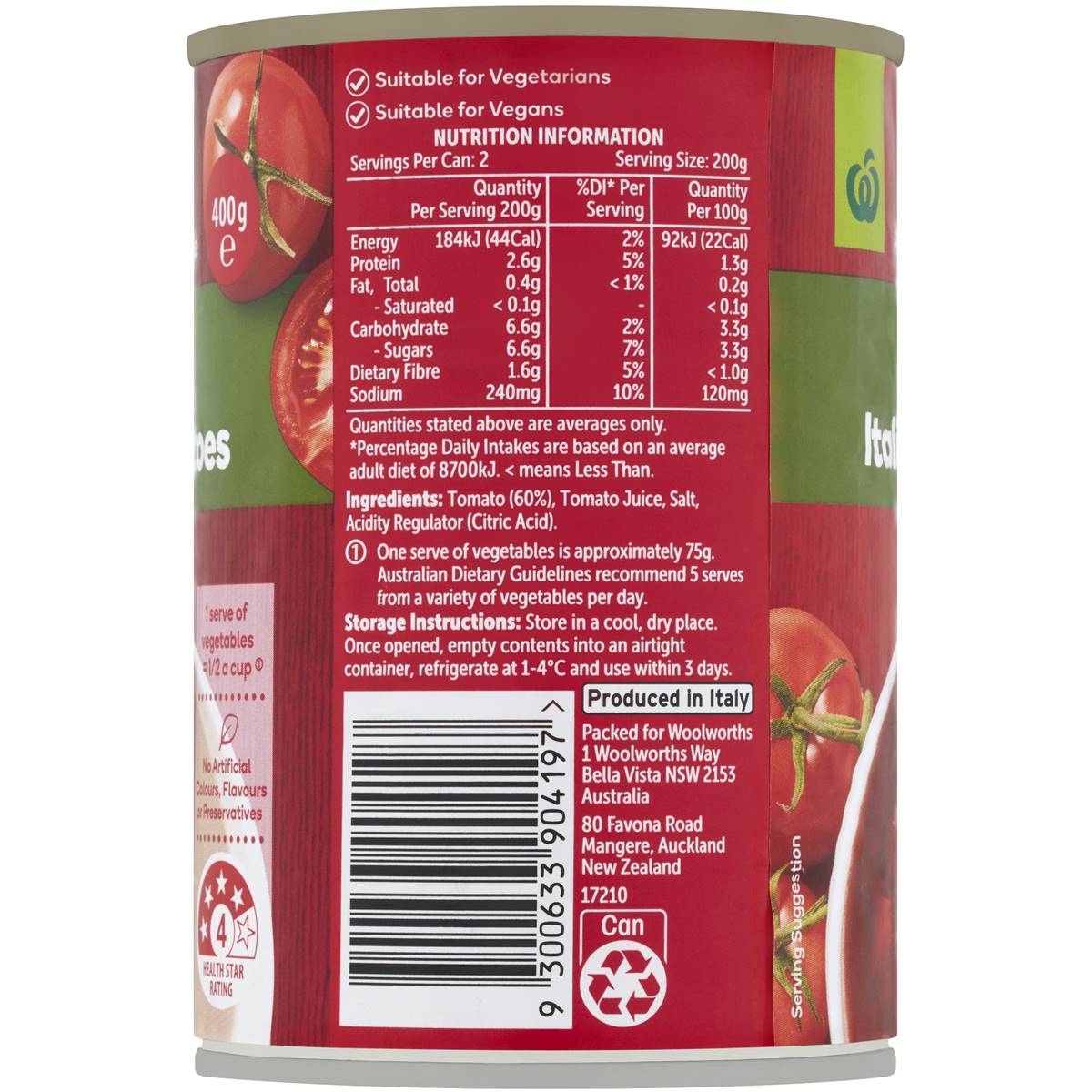 Woolworths Diced Italian Tomatoes 400g Woolworths