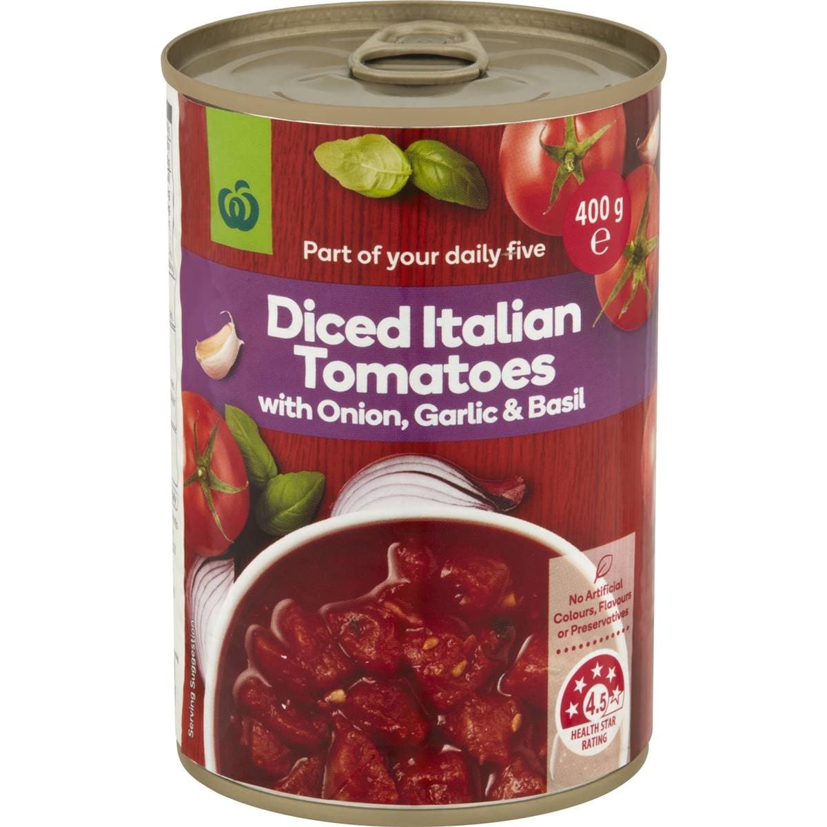 Woolworths Italian Tomatoes With Onion Garlic & Basil 400g Woolworths