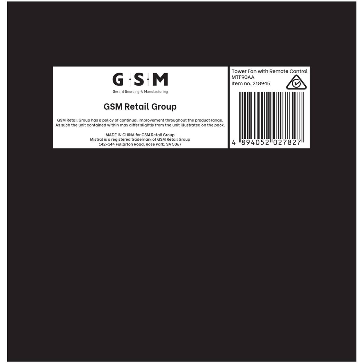 Mistral 90cm Tower Fan With Remote Control Each Woolworths