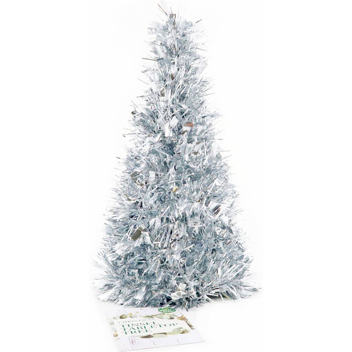 Christmas Tinsel Tabletop Tree 28cn Silver Each | Woolworths