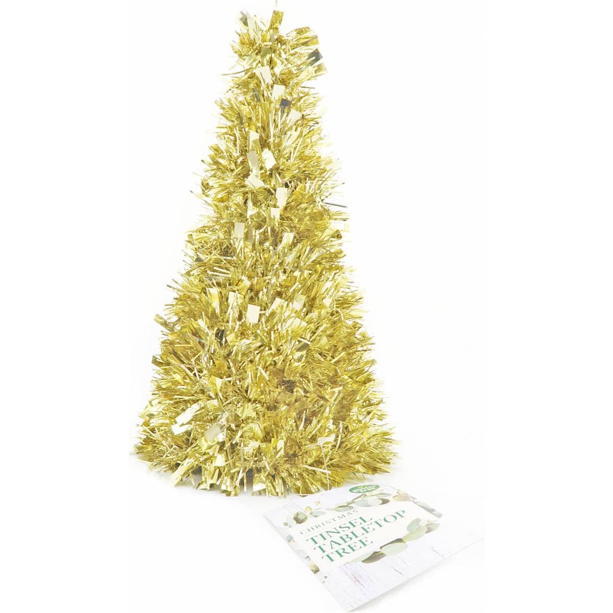 Christmas Tinsel Tabletop Tree 28cm Gold Each Woolworths