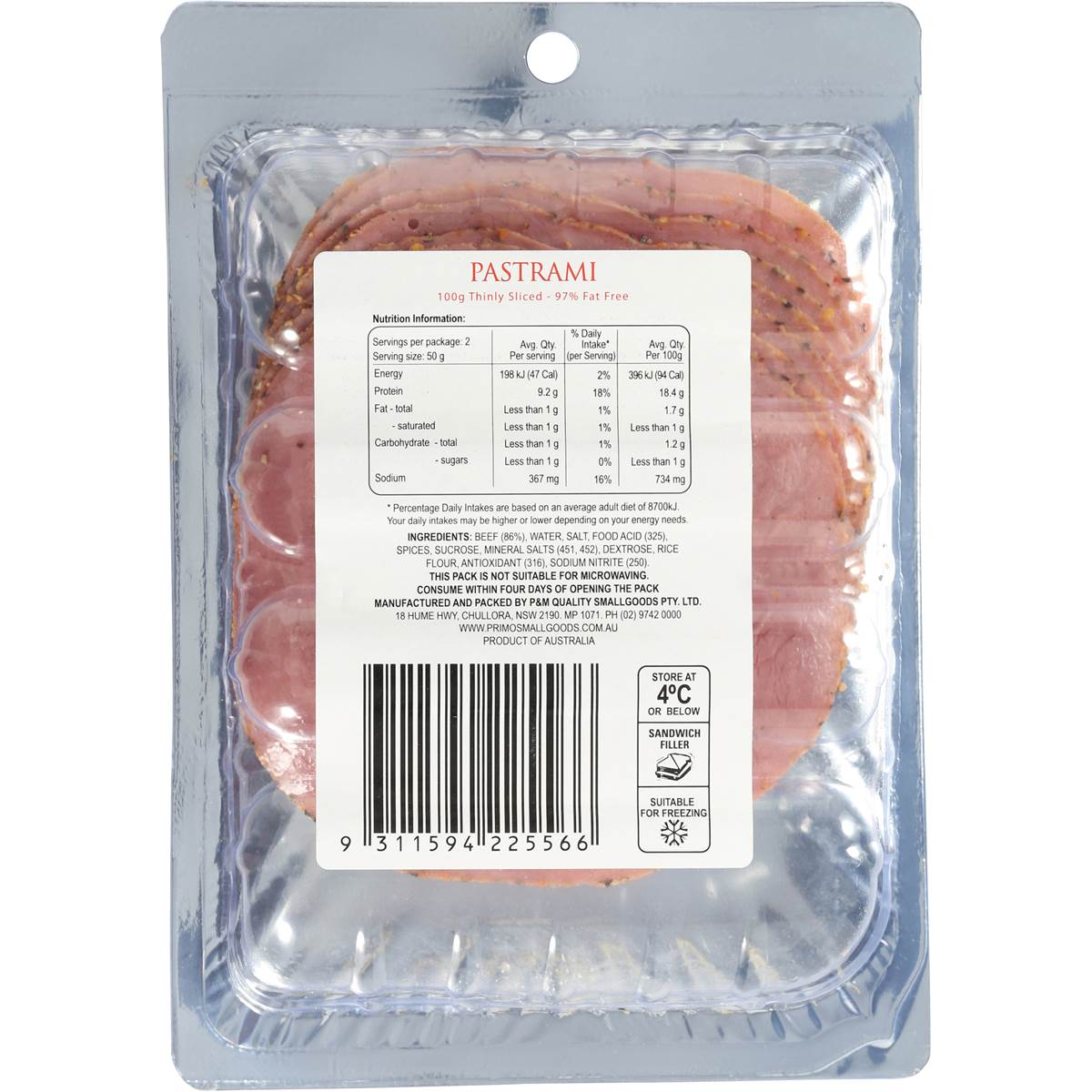 Primo Thin Sliced Pastrami 100g Woolworths