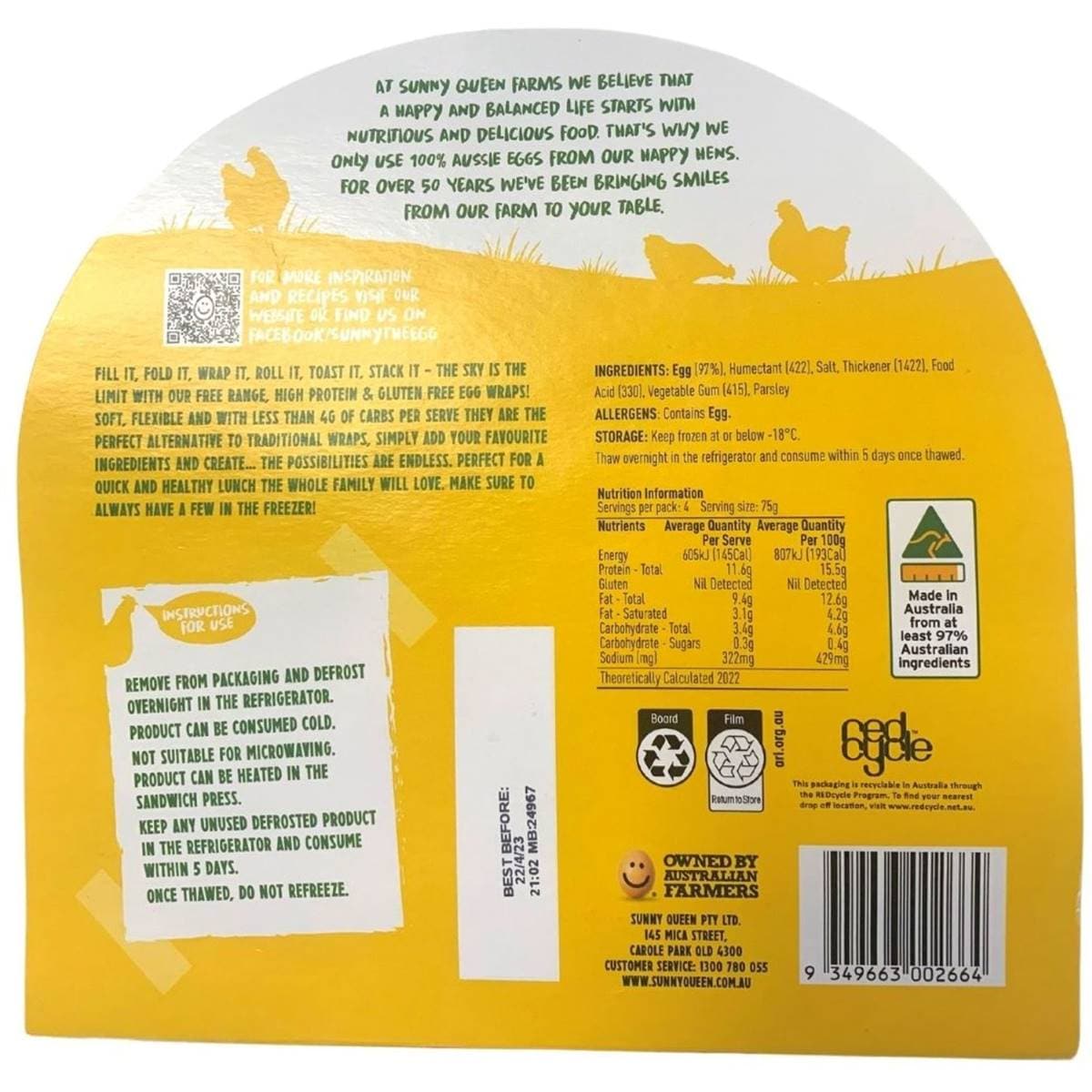 Sunny Queen Egg Wraps 4 Pack Woolworths