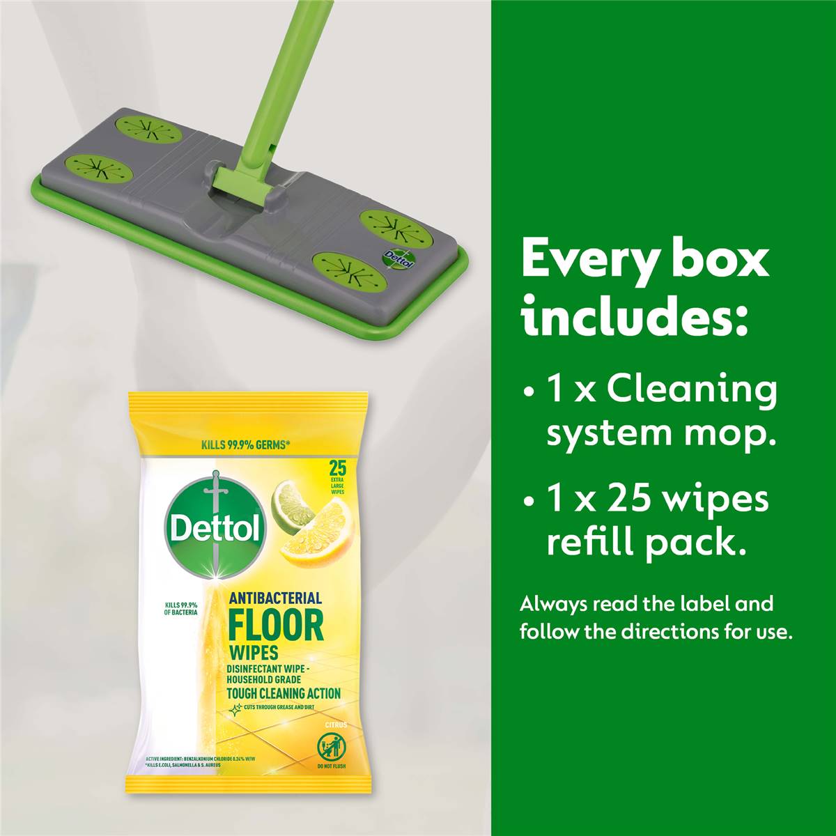 Dettol Antibacterial Floor Mop System With 25 Floor Cleaning Wipes 1
