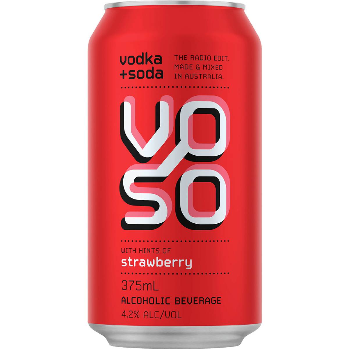 Voso Vodka & Soda With Strawberry Cans 375ml Woolworths