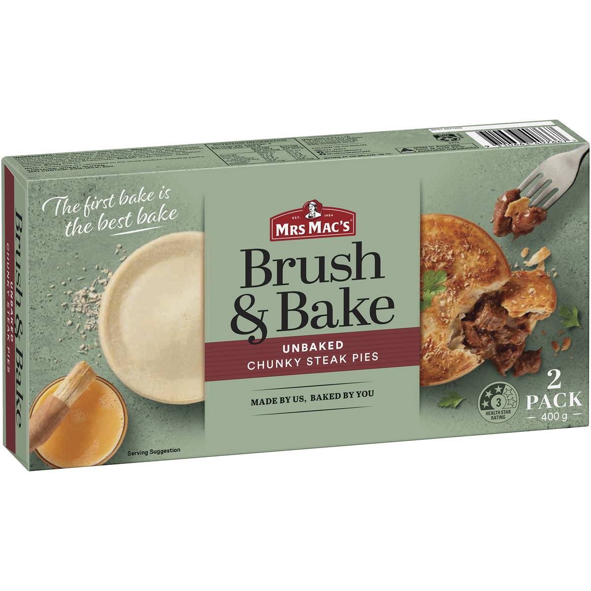 Mrs Mac's Brush & Bake Chunky Steak Pie 2 Pack Woolworths