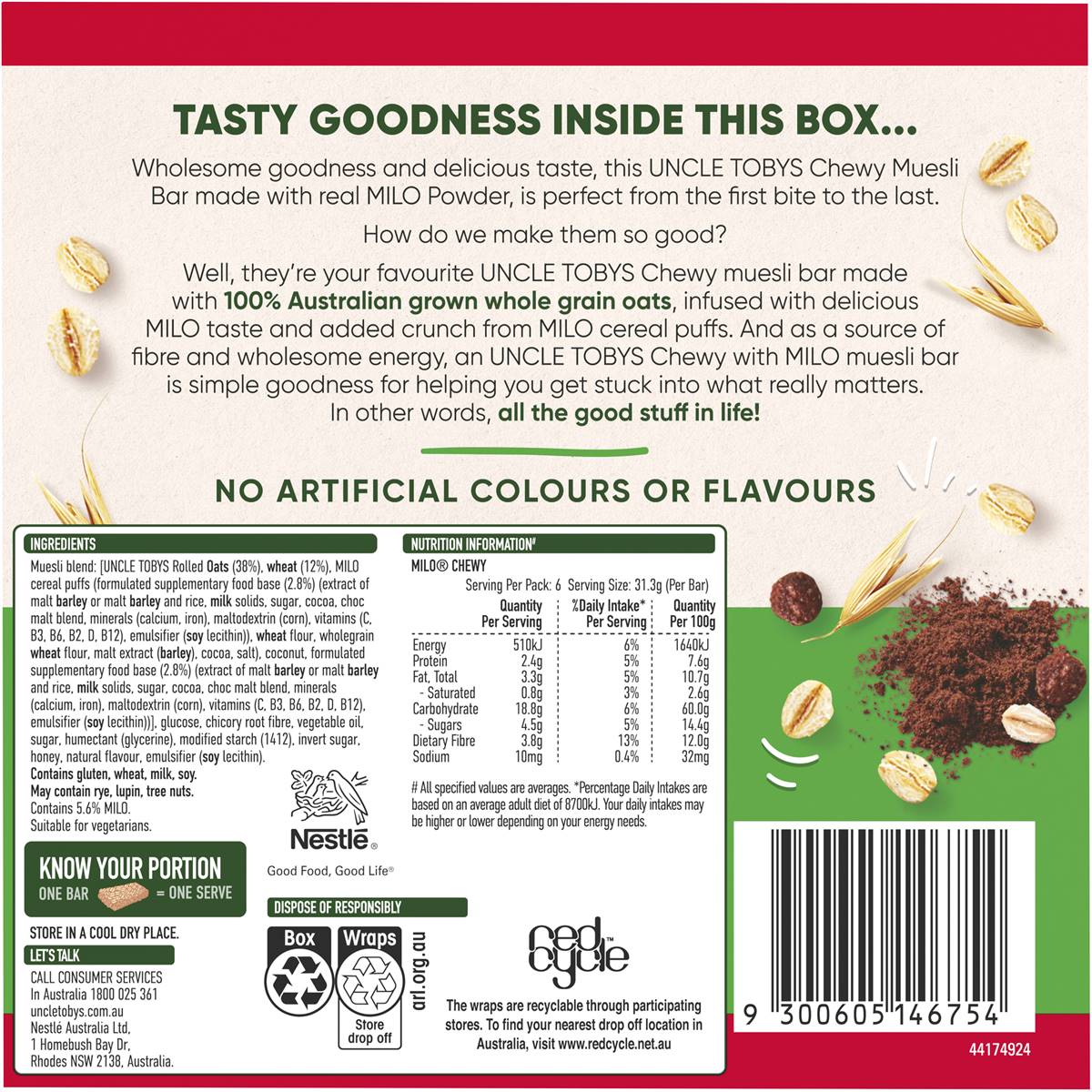 Uncle Tobys Nestle Milo Chewy Muesli Bars 6 Pack Woolworths
