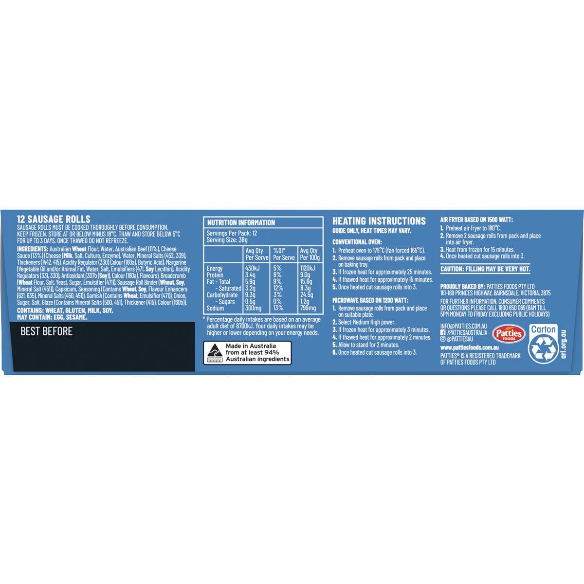 Patties Filled Rolls Original Beef With Cheese Sauce 450g Woolworths