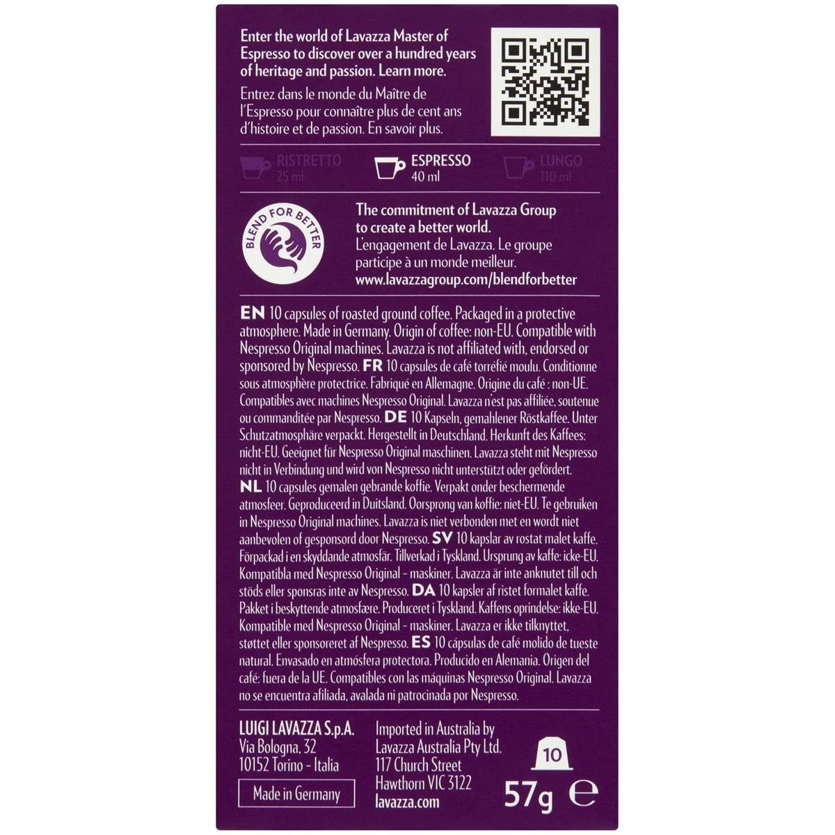 Lavazza Espresso Intenso Nespresso Compatible Coffee Pods 10 Pack