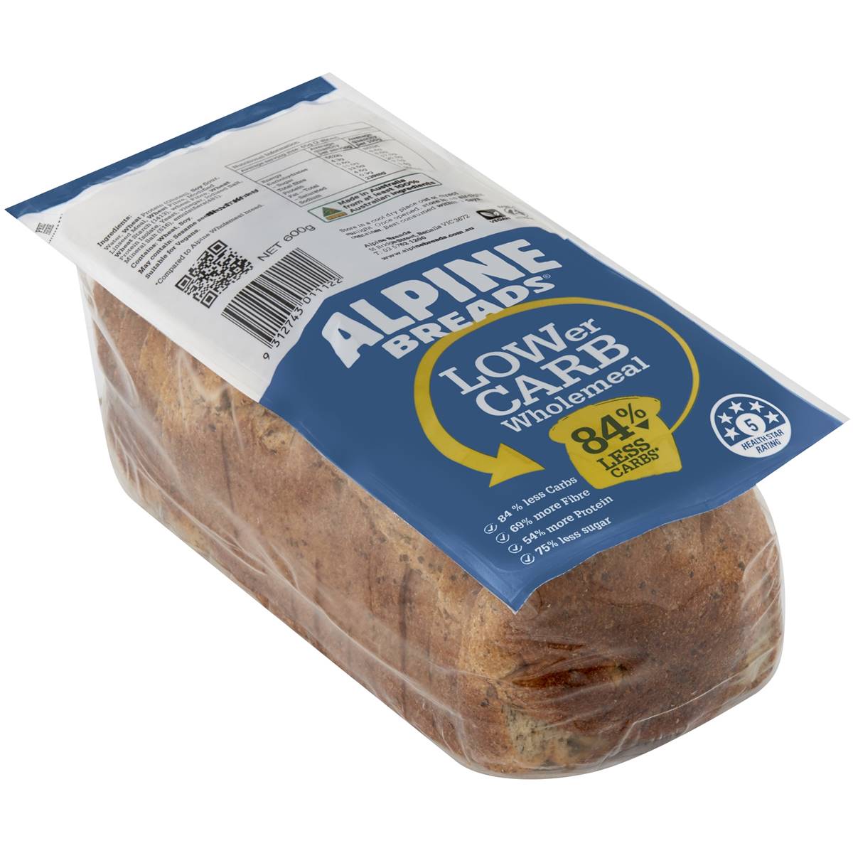 Alpine Breads Lower Carb Bread Wholemeal 600g Woolworths