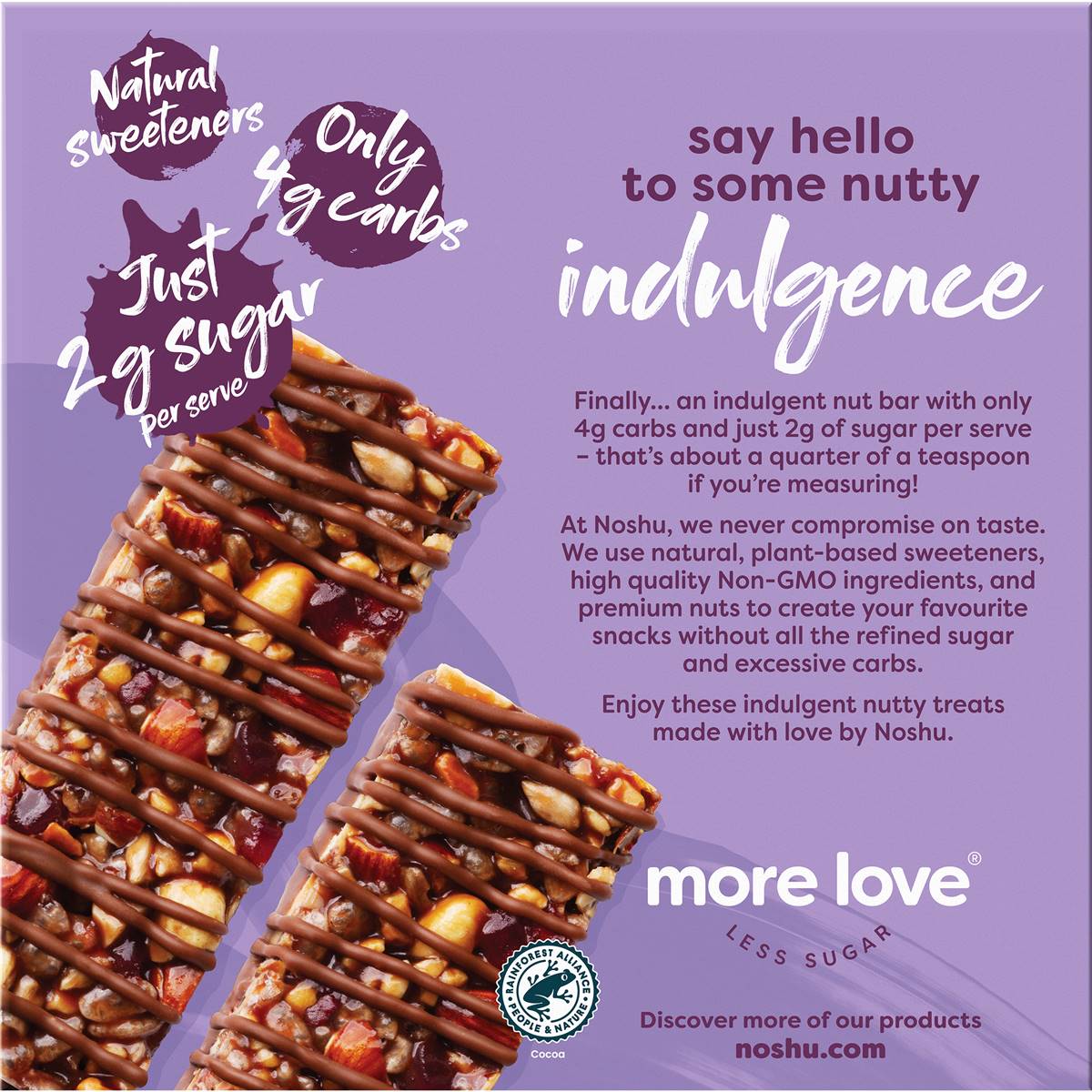 Noshu Low Carb Chocolate, Berry & Roasted Almond Nut Bars 5 Pack