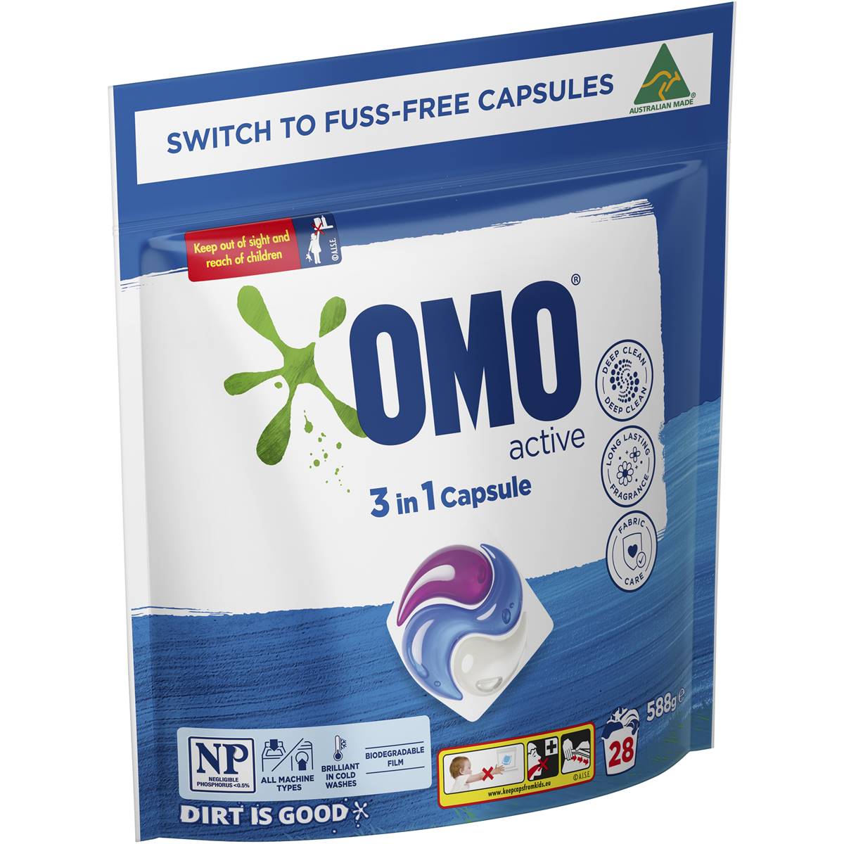 Omo Active 3 In 1 Laundry Capsule 28 Pack | Woolworths