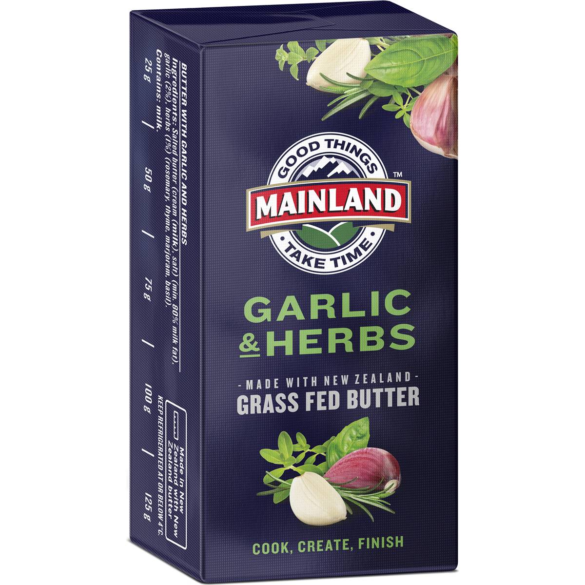 Mainland Garlic & Herb Grass Fed Butter 125g Woolworths