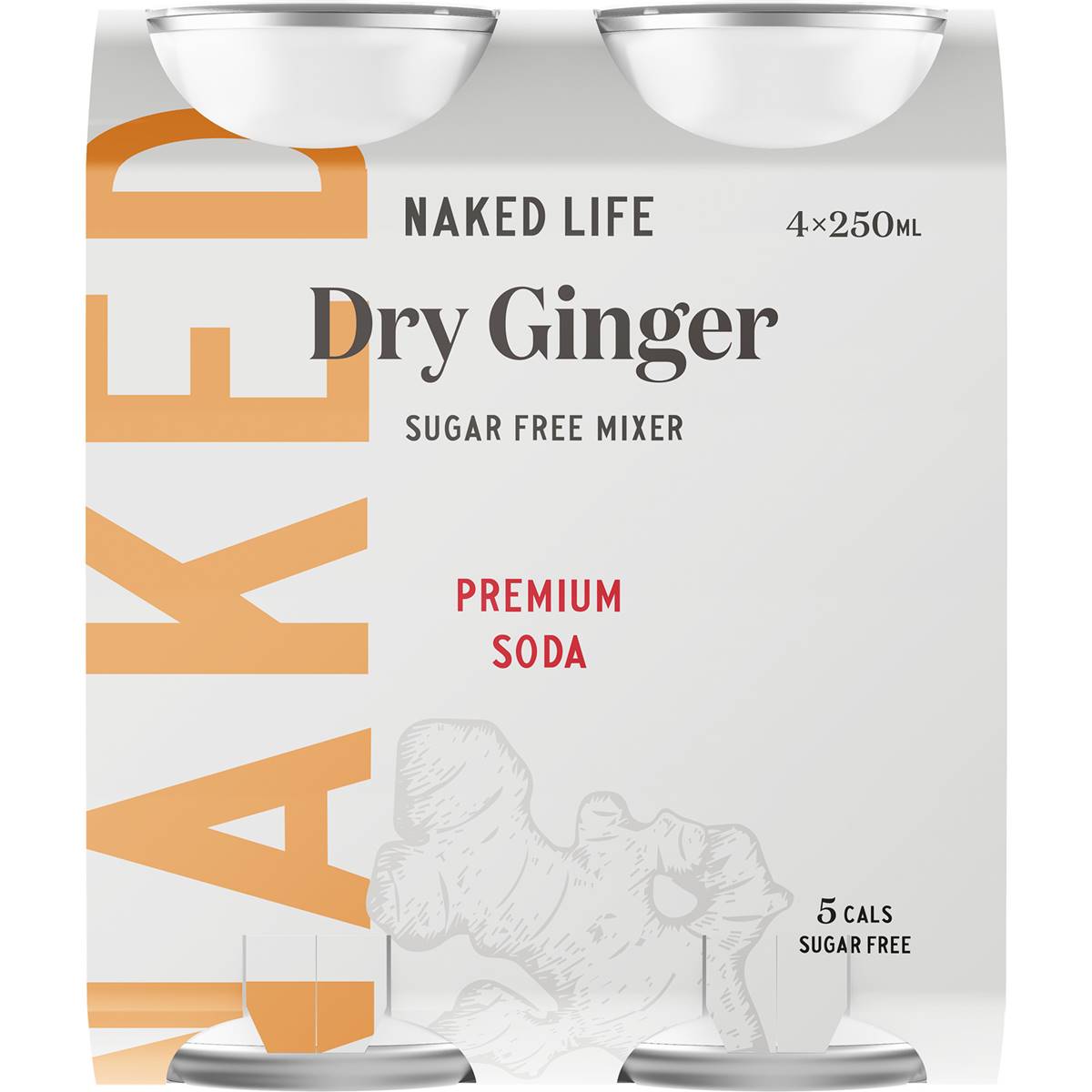 Naked Life Dry Ginger Sugar Free Mixer Premium Soda Cans 250ml x4 Pack |  Woolworths