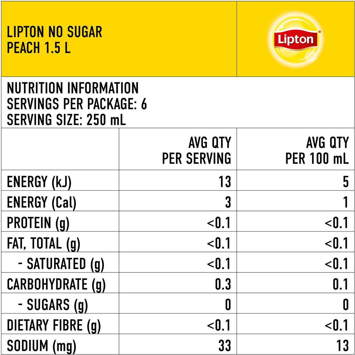 Lipton Ice Tea No Sugar Peach Tea Iced Tea Bottle 1.5l | Woolworths