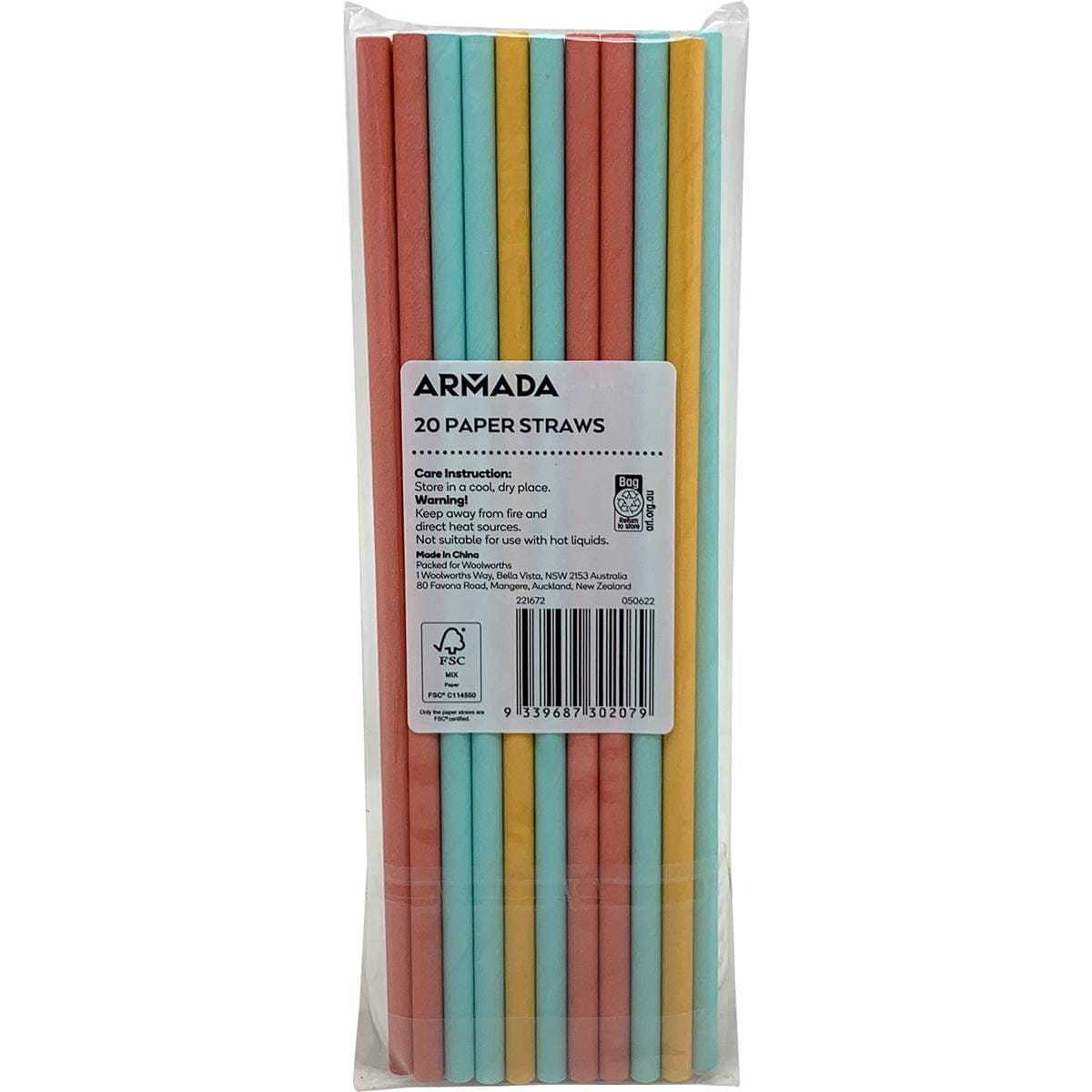 Armada Paper Straws Multicolour 20 Pack Woolworths