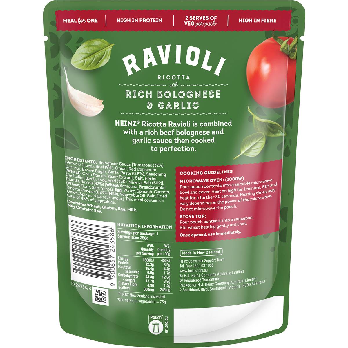 Heinz Ravioli Ricotta With Rich Bolognese & Garlic 350g | Woolworths