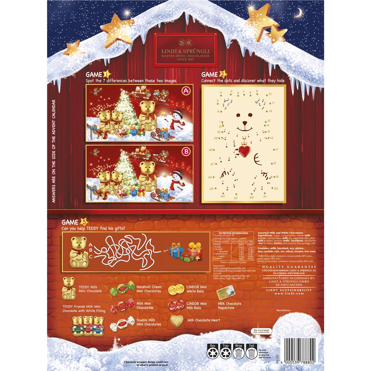 Lindt Teddy Milk Chocolate Advent Advent Calendar 170g Woolworths