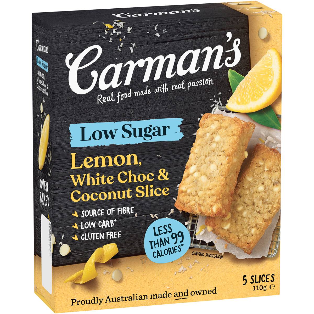 Carman's Low Sugar White Choc Lemon & Coconut Slice 5 Pack Woolworths