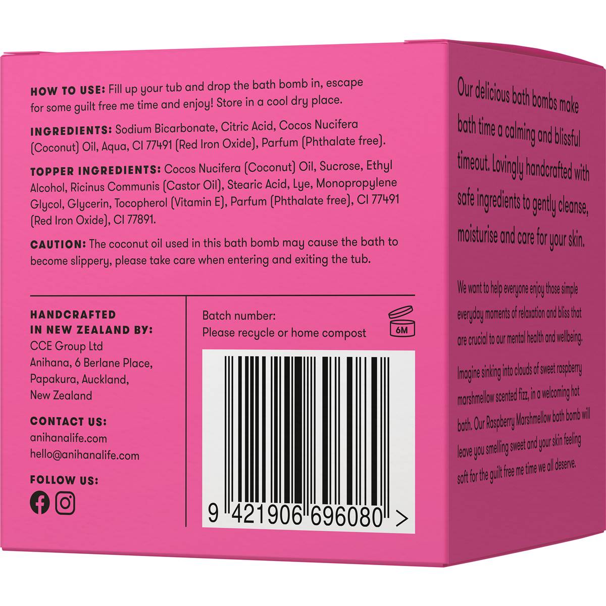 Anihana Bath Bomb Raspberry Marshmellow 180g | Woolworths