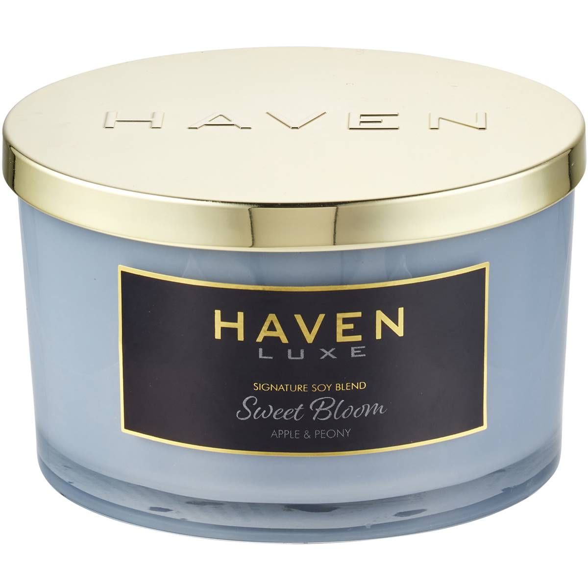 Haven Luxe 3 Wick Candle Apple & Peony Each Woolworths