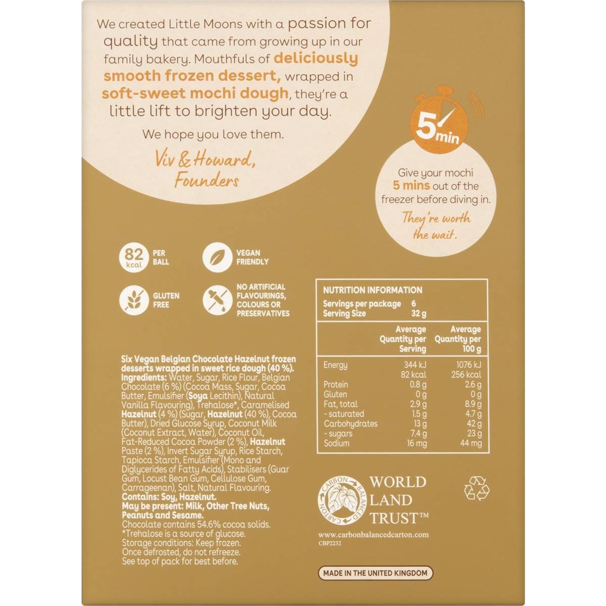 Little Moons Belgian Chocolate & Hazelnut Frozen Mochi Bites 6 Pack Woolworths