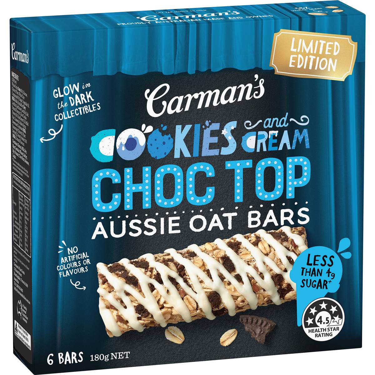 Carman's Cookie & Cream Choc Top Aussie Oat Bars 6 Pack Woolworths