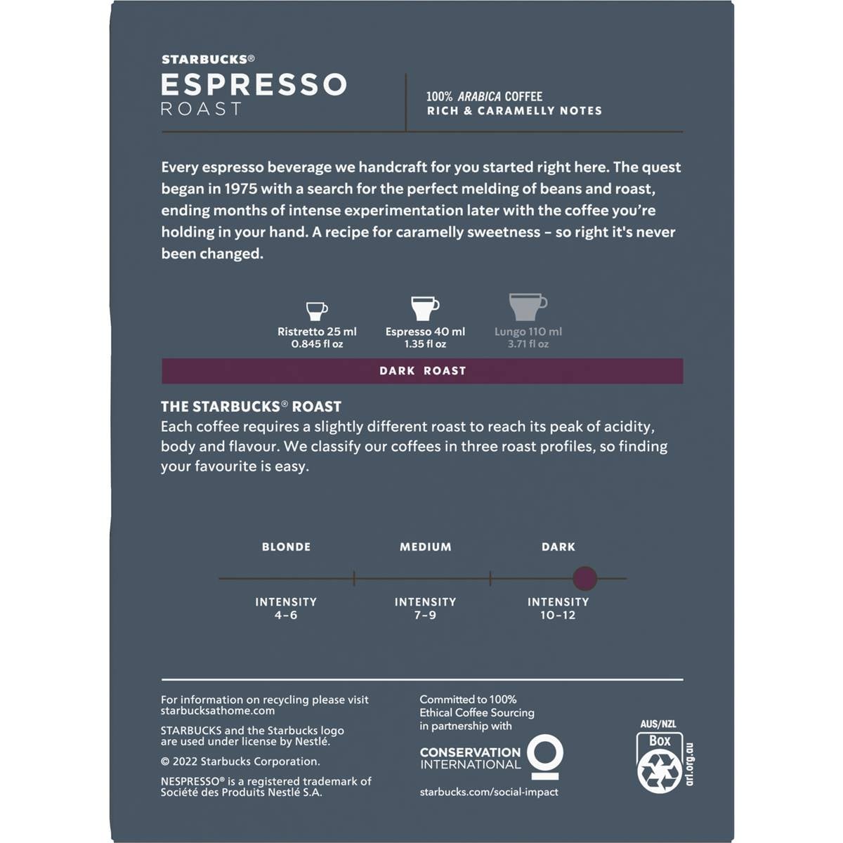 Starbucks By Nespresso Intensity 11 Espresso Roast Coffee Pods 18 Pack