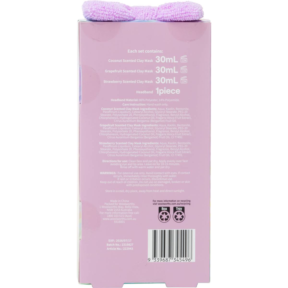 Face Mask Set 3 Pack Woolworths