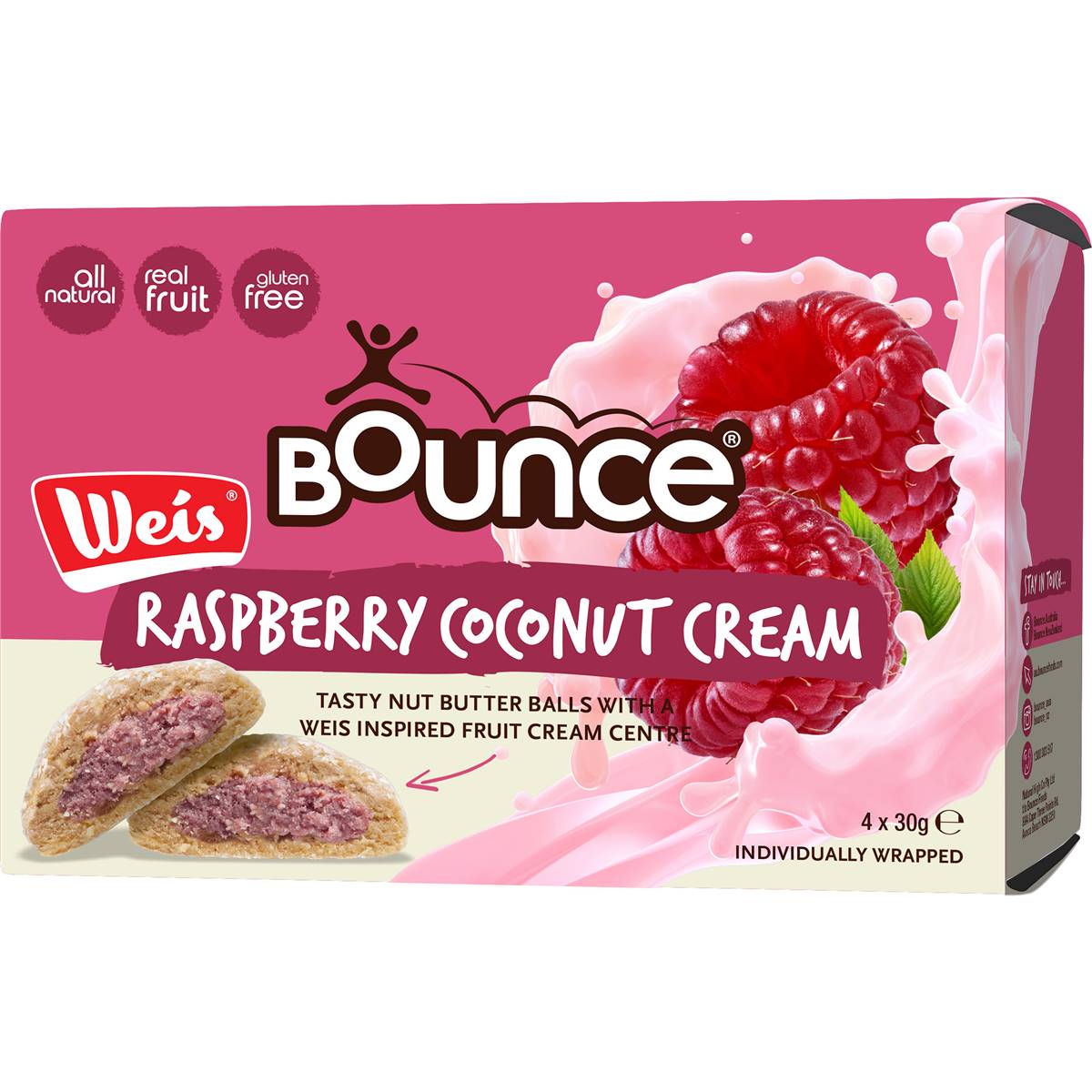 Bounce Weis Raspberry Coconut Cream Filled Balls 4 Pack Woolworths