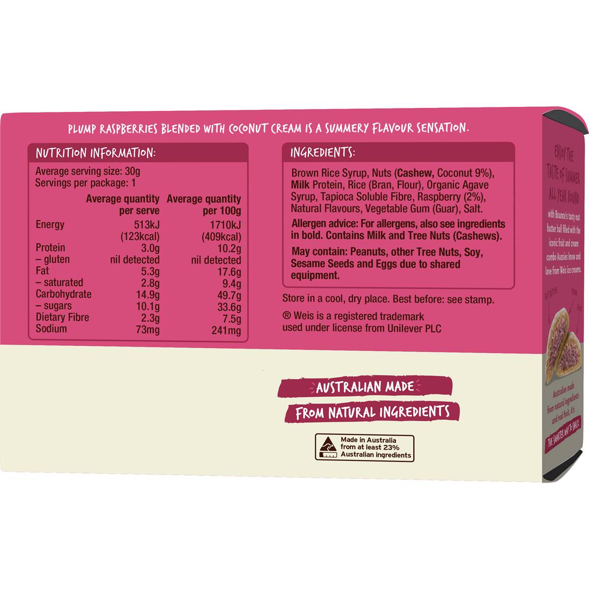 Bounce Weis Raspberry Coconut Cream Filled Balls 4 Pack Woolworths