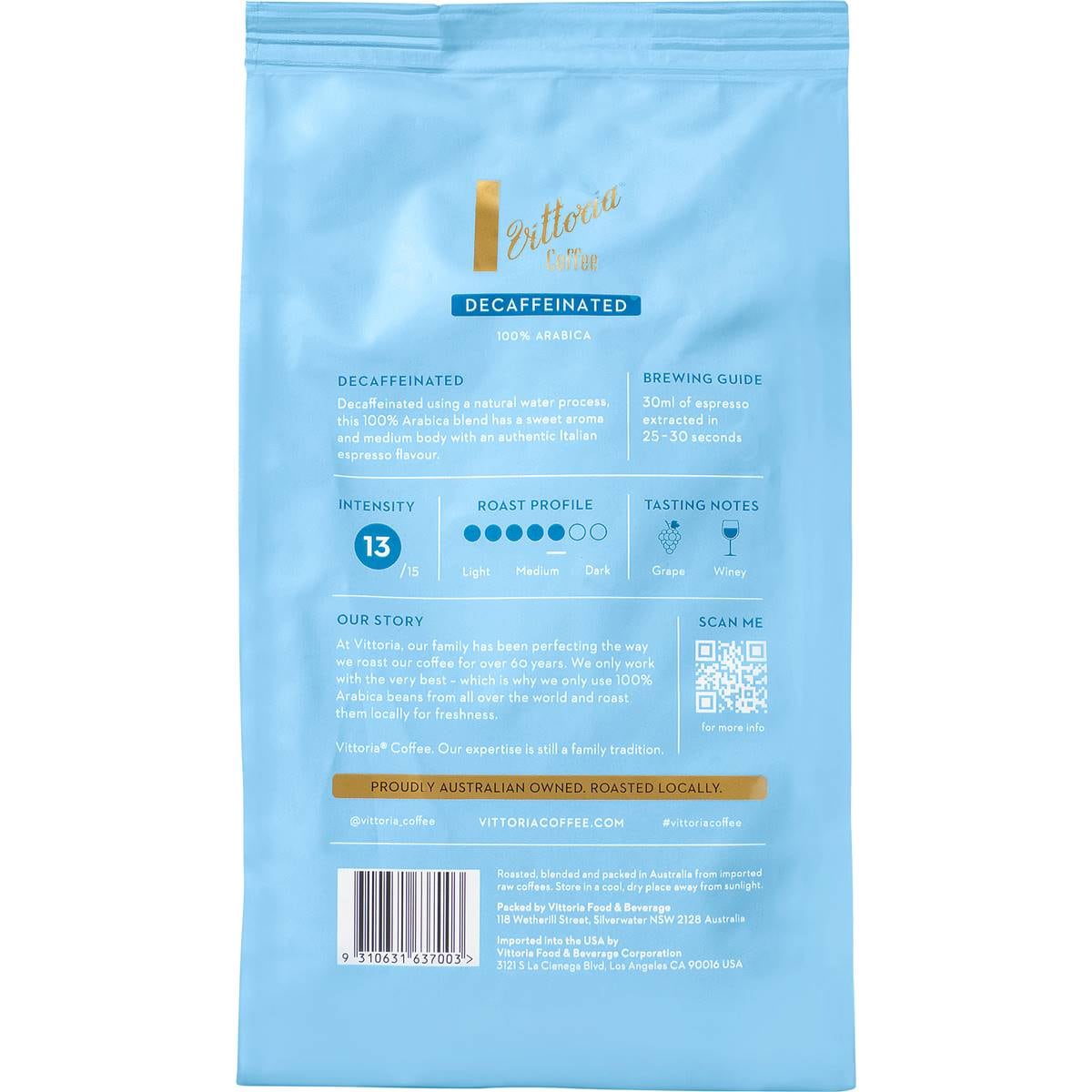Vittoria Decaffeinated Coffee Beans 500g Woolworths