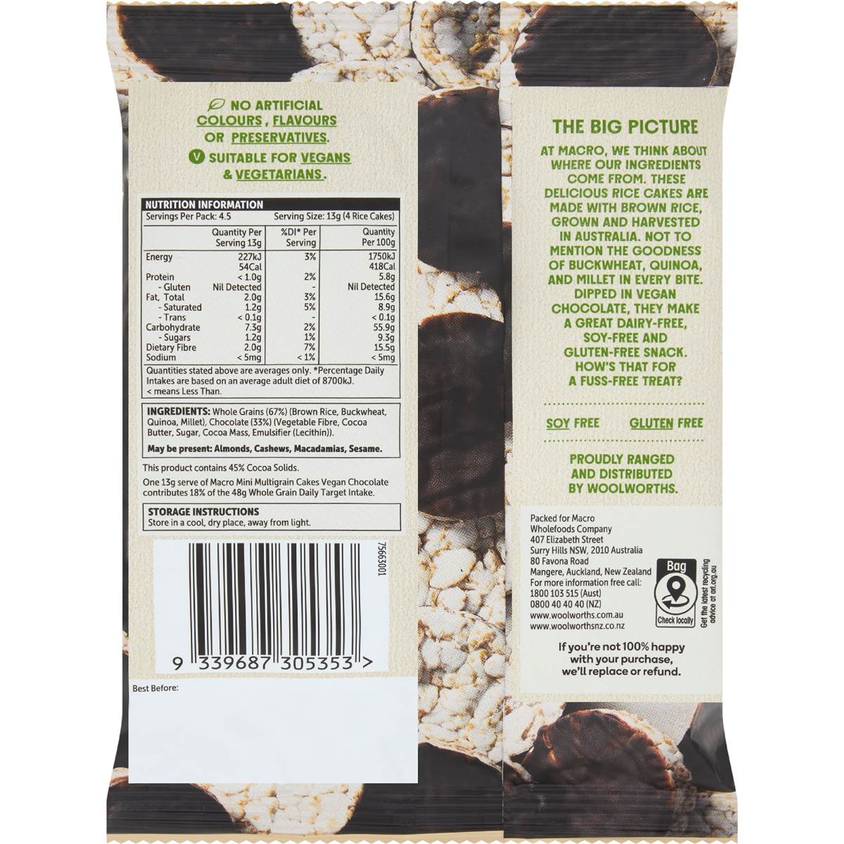 Macro Mini Multigrain Rice Cakes Vegan Chocolate 58g Woolworths