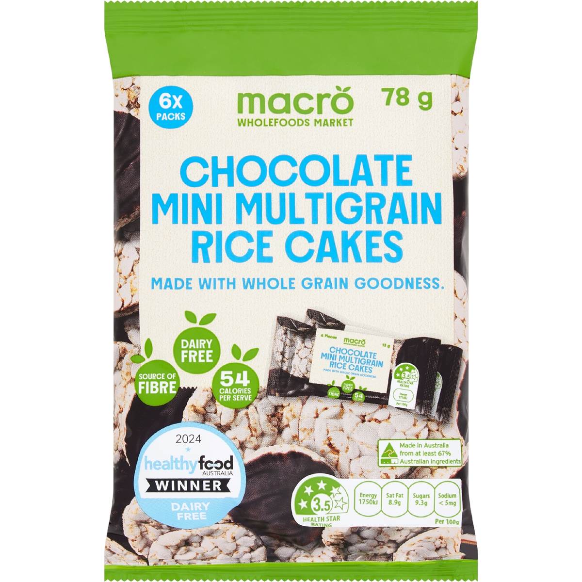 Macro Mini Multigrain Rice Cakes Vegan Chocolate Snack Packs 78g X 6