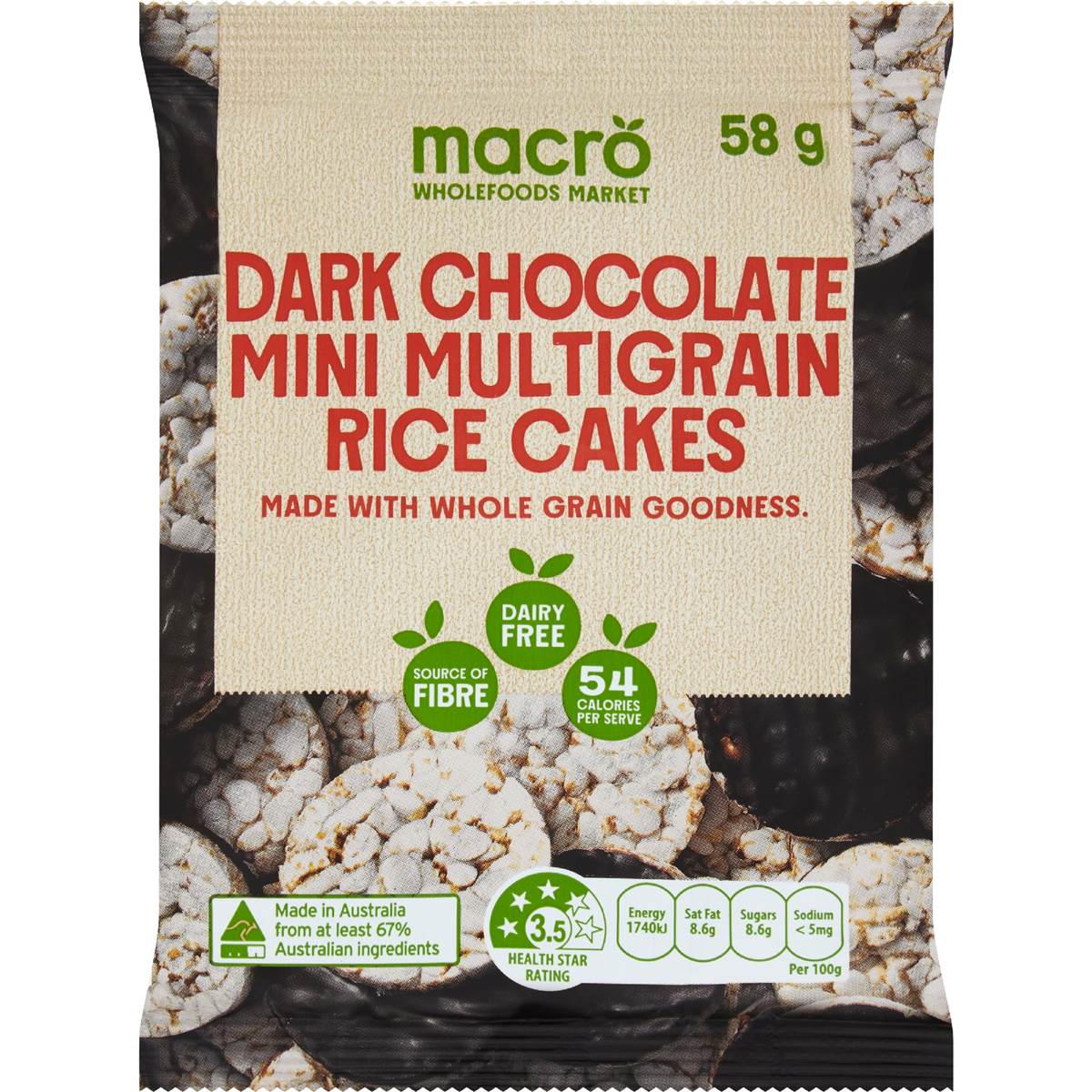 Macro Mini Multigrain Rice Cakes Vegan Dark Chocolate 58g Woolworths