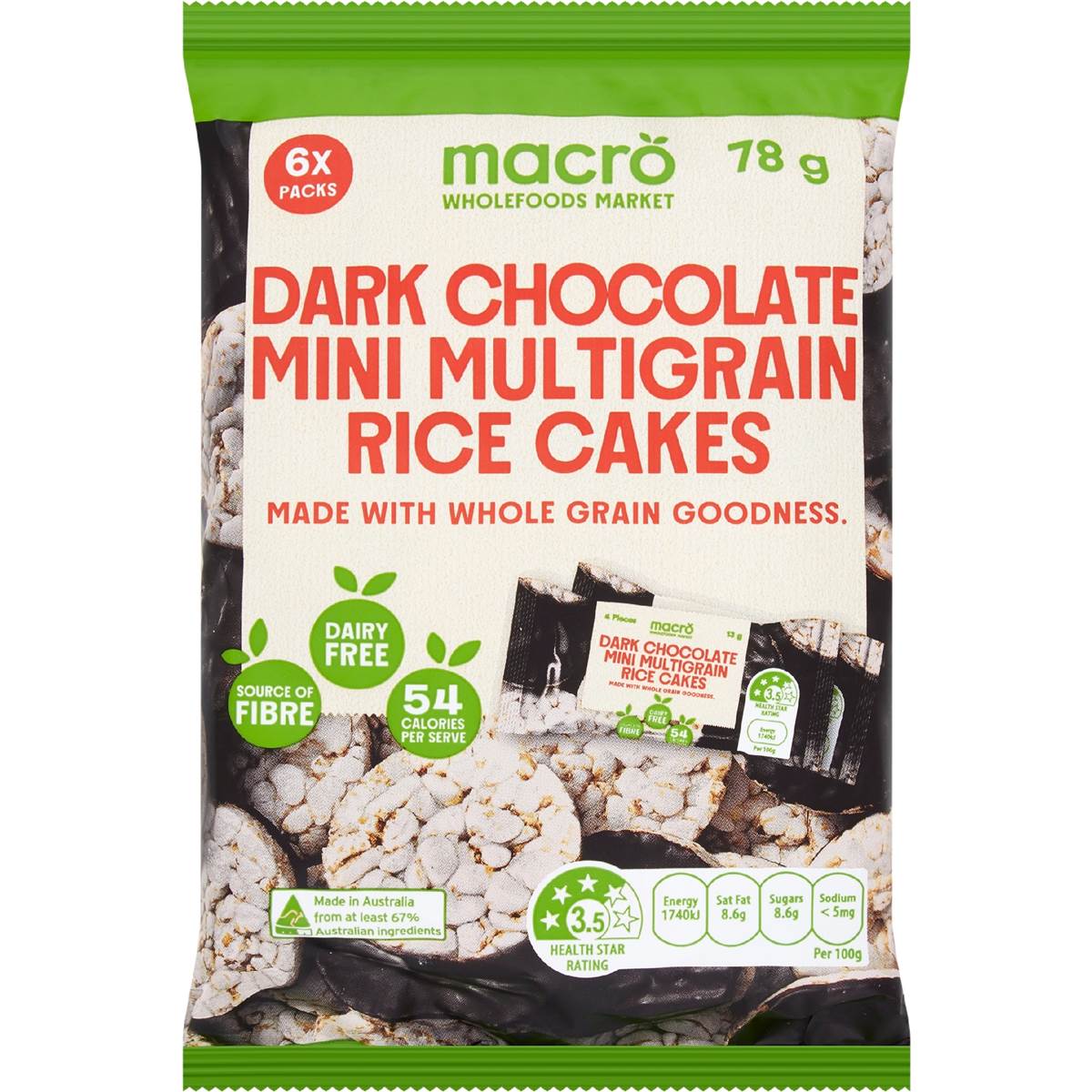 Macro Mini Multigrain Rice Cakes Vegan Dark Chocolate 6 Pack Woolworths