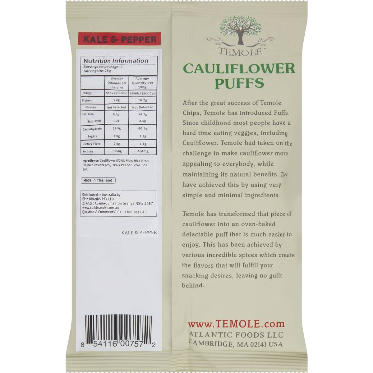Temole Cauliflower Puffs Kale & Pepper 56g Woolworths