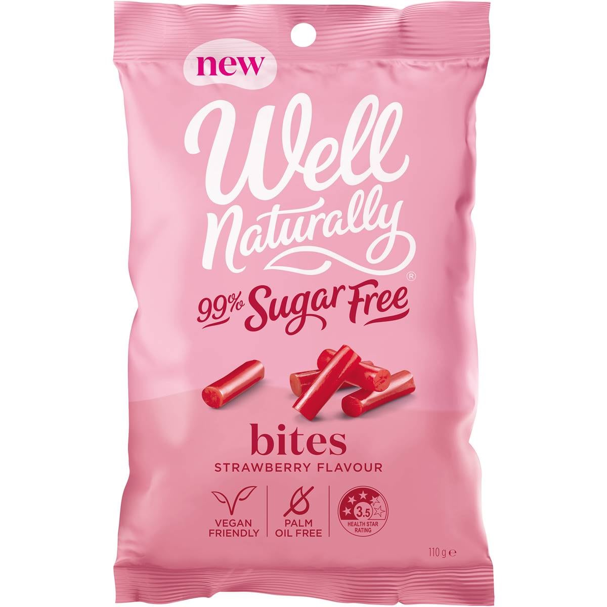 Well Naturally 99 Sugar Free Bites Strawberry 110g Woolworths