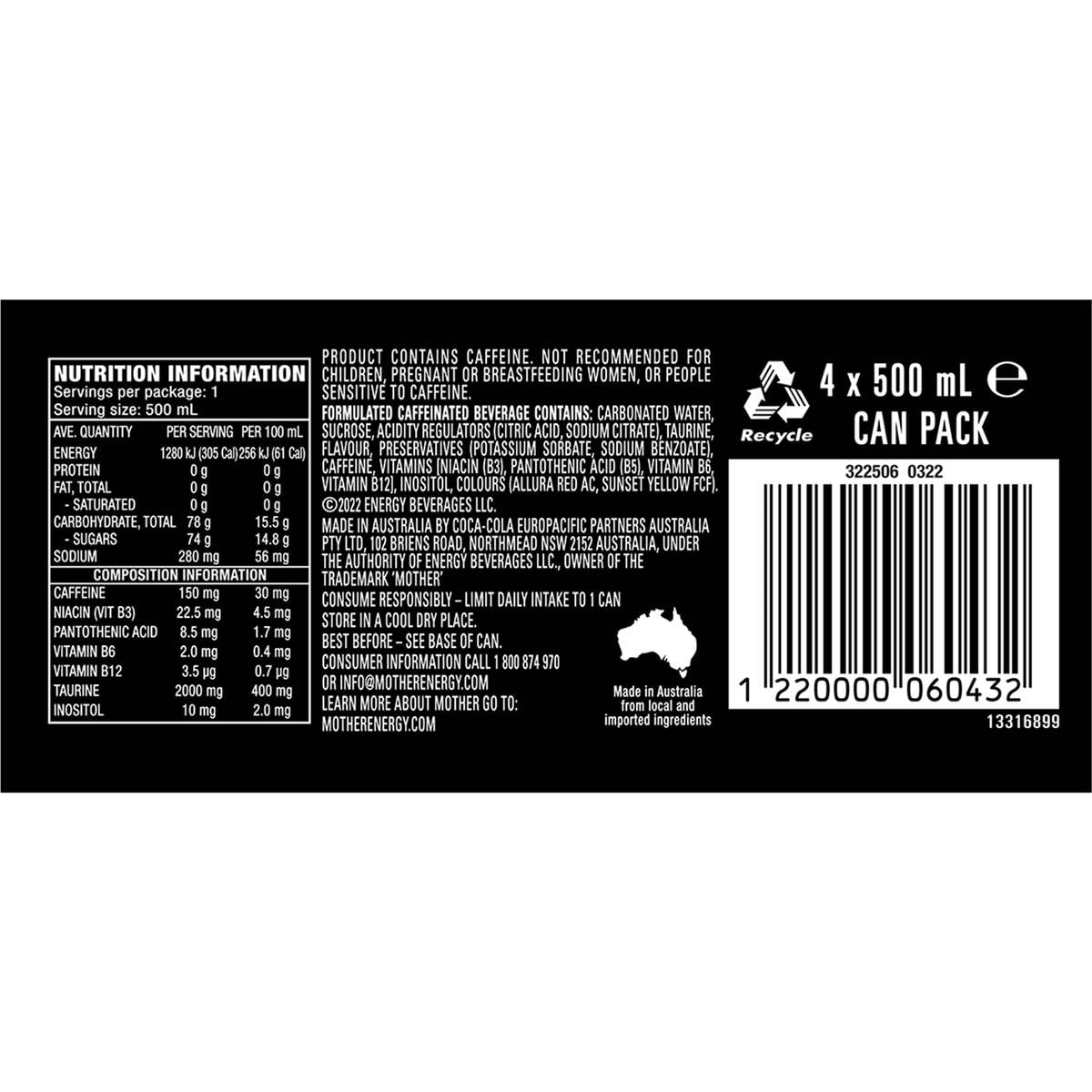 Mother Lava Guava Energy Drink Cans 500ml X 4 Pack Woolworths