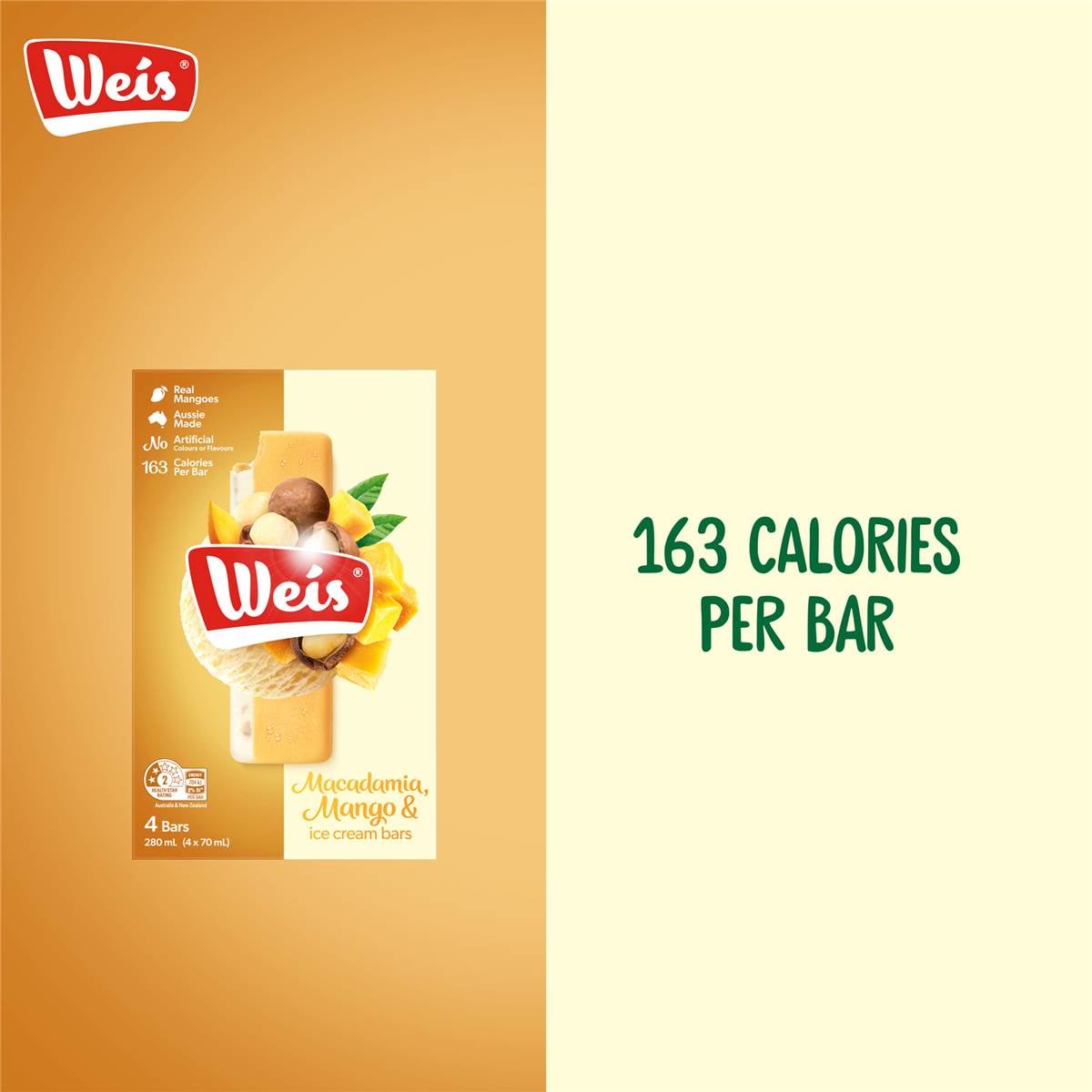 Weis Ice Cream & Fruit Bar Macadamia Mango Cream 70ml X 4 Pack Woolworths