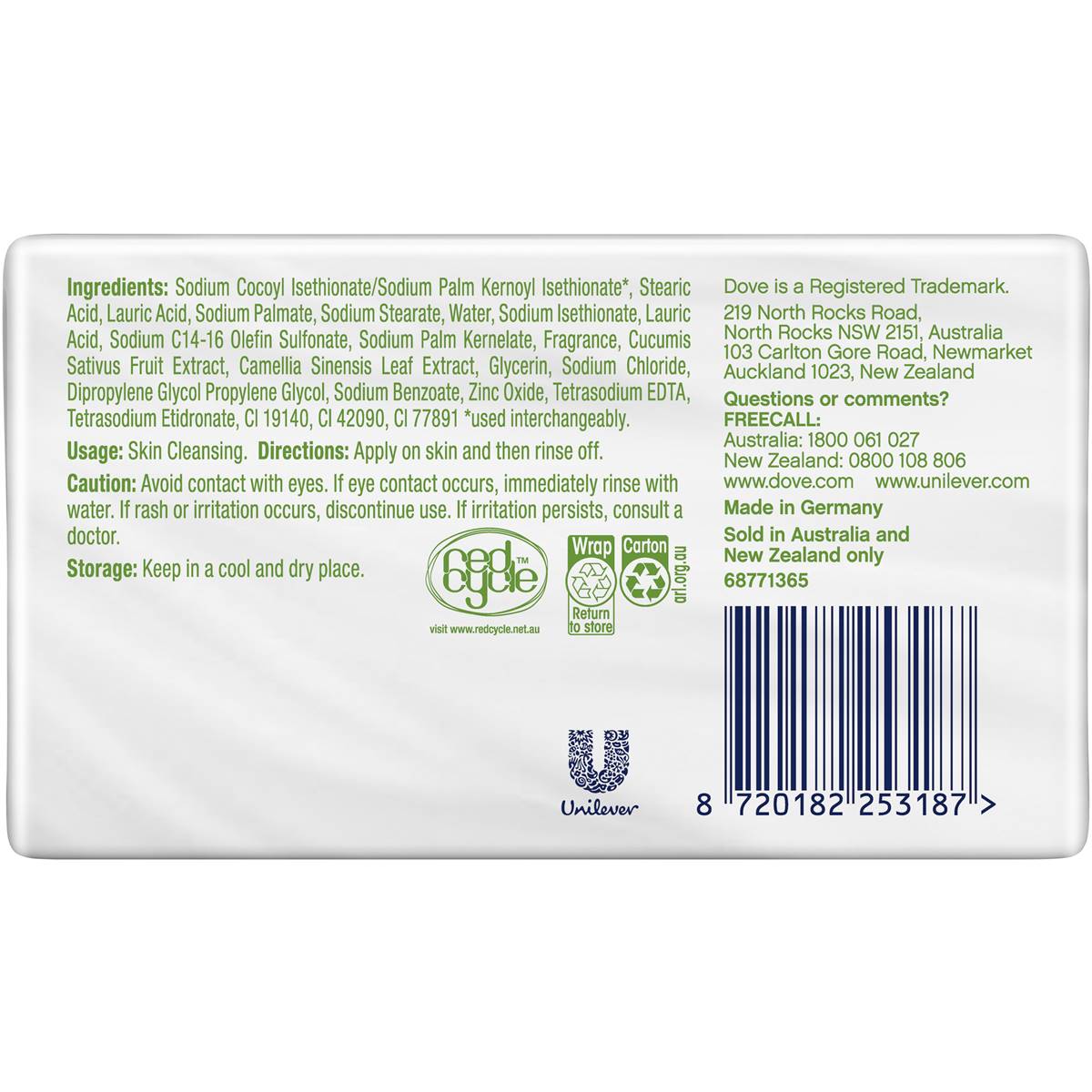 Dove Cucumber Beauty Cream Soap Bar 4 Bars 360g Woolworths