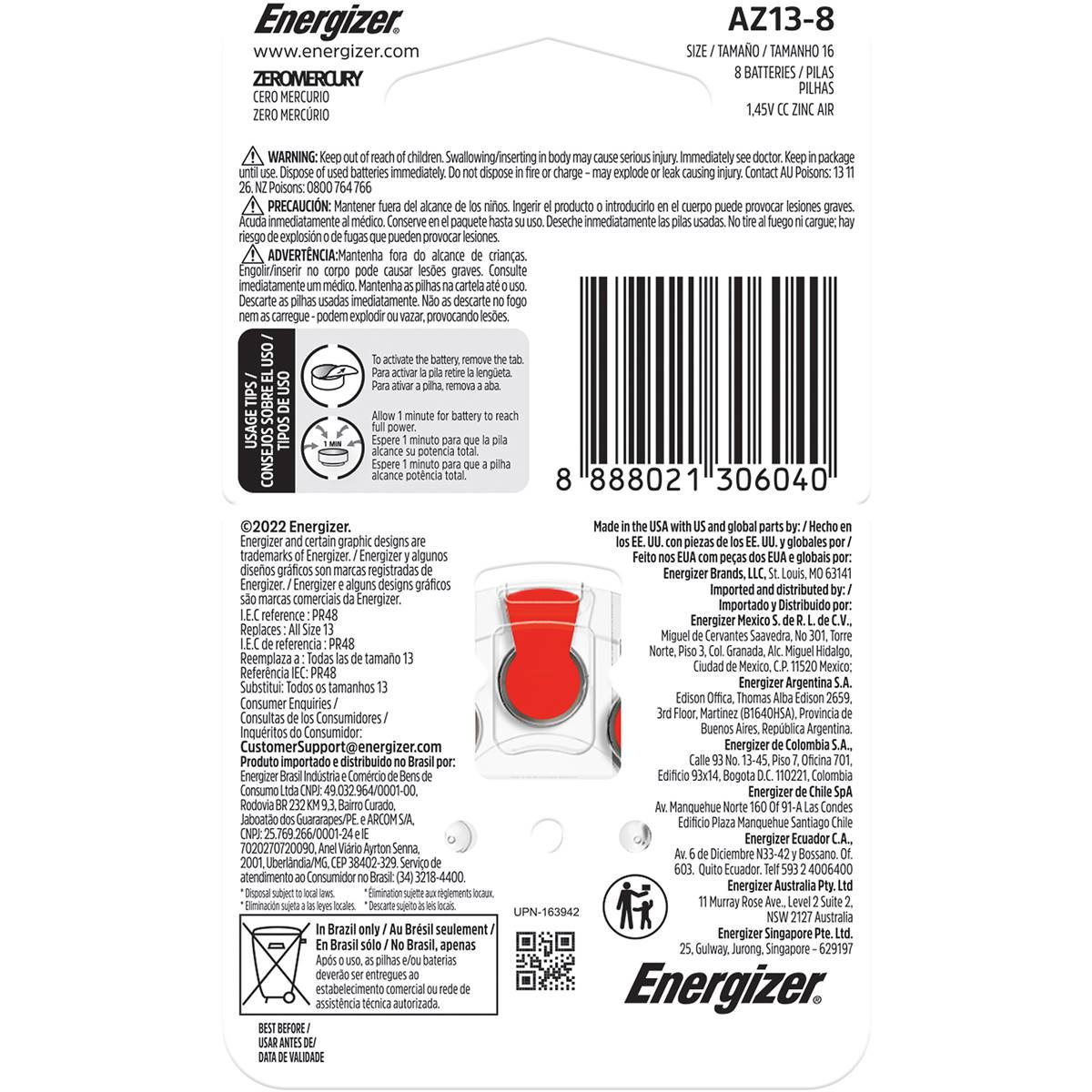 Energizer Hearing Aid Batteries Size 13 8 Pack Woolworths