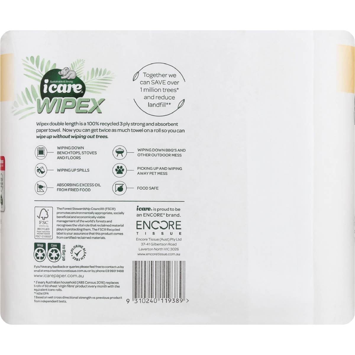 Icare Paper Towel Double Length 3 Ply 120 Sheets 2 Pack Woolworths