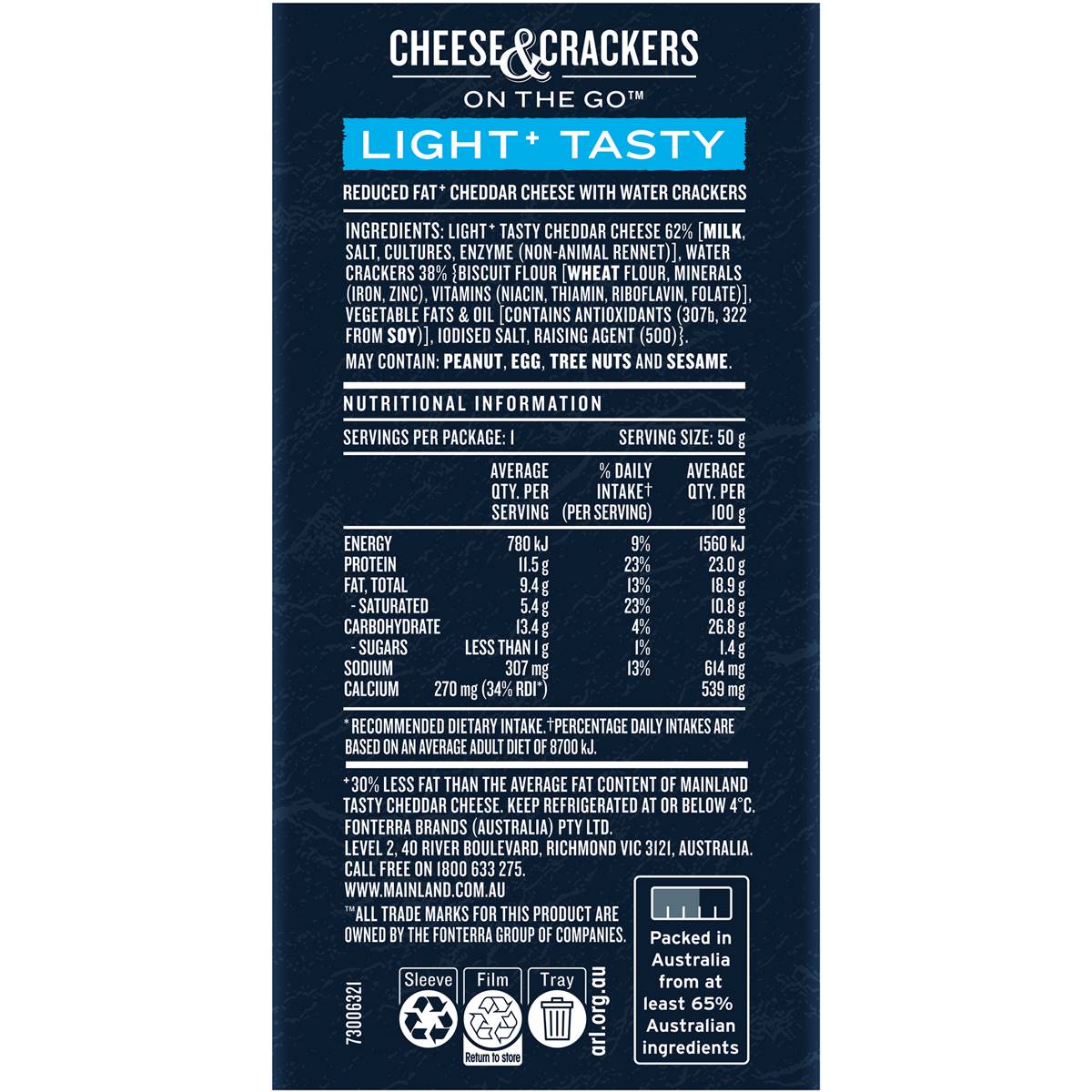 Mainland On The Go Light Cheese And Crackers 50g Woolworths