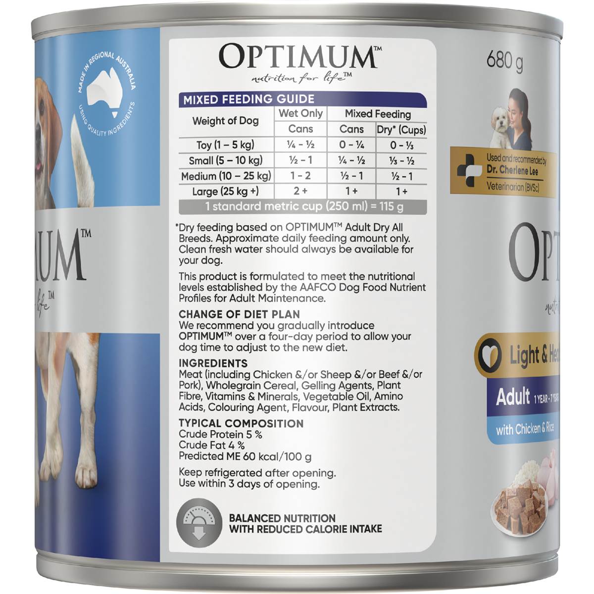 Optimum Adult Weight Control Wet Dog Food With Chicken & Rice Can 680g
