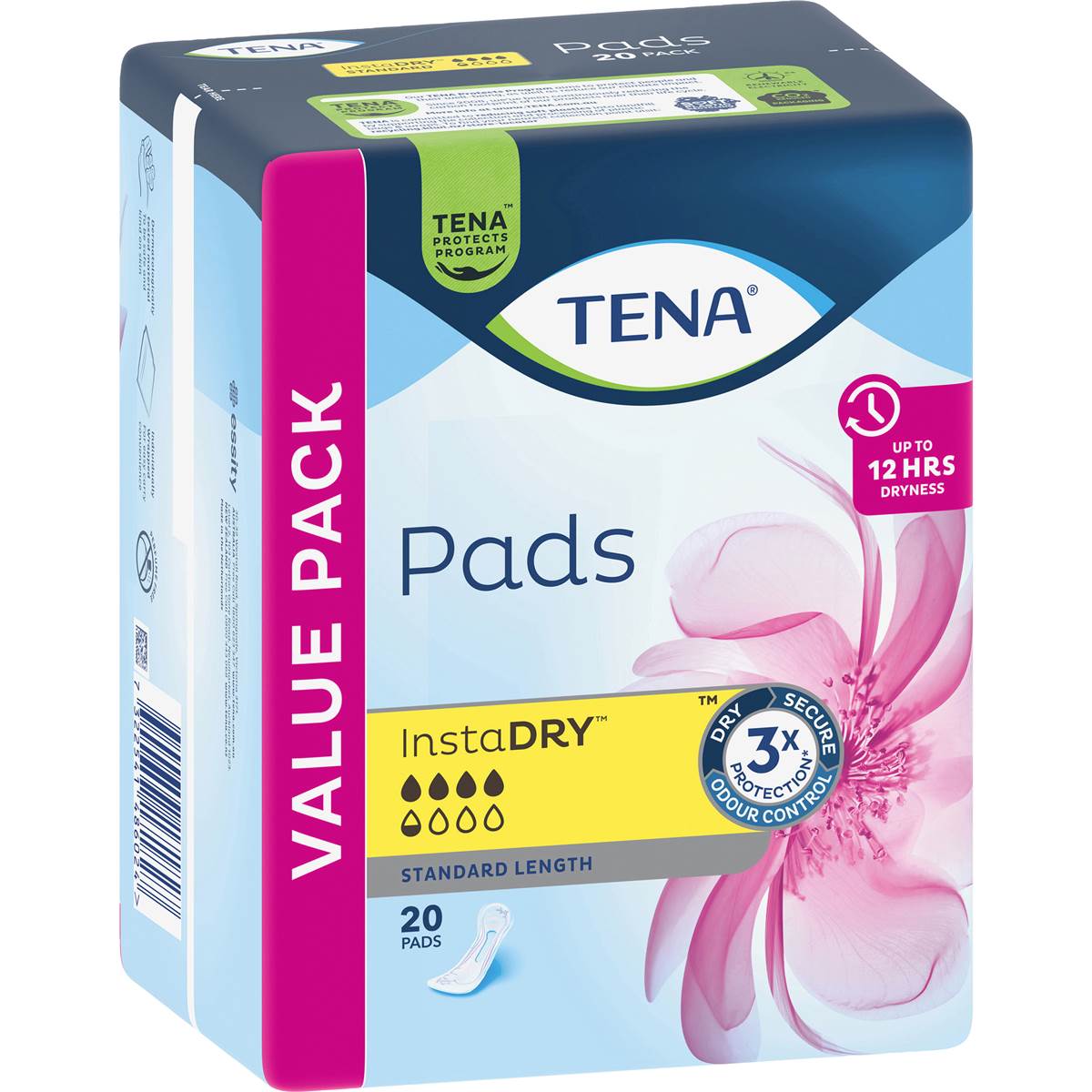 Tena Insta Dry Pads Standard Length 20 Pack Woolworths
