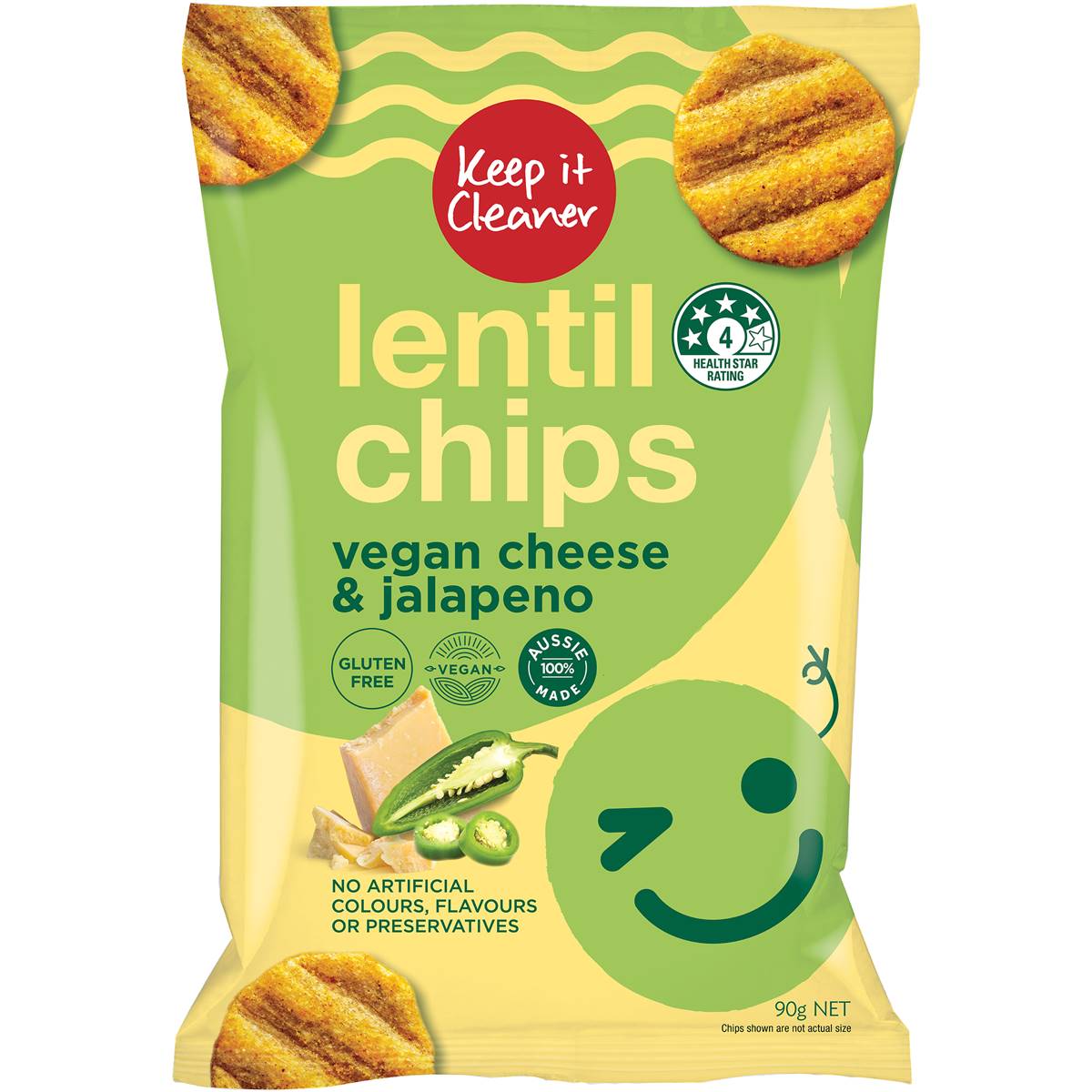 Keep It Cleaner Lentil Chips Vegan Cheese & Jalapeno 90g Woolworths