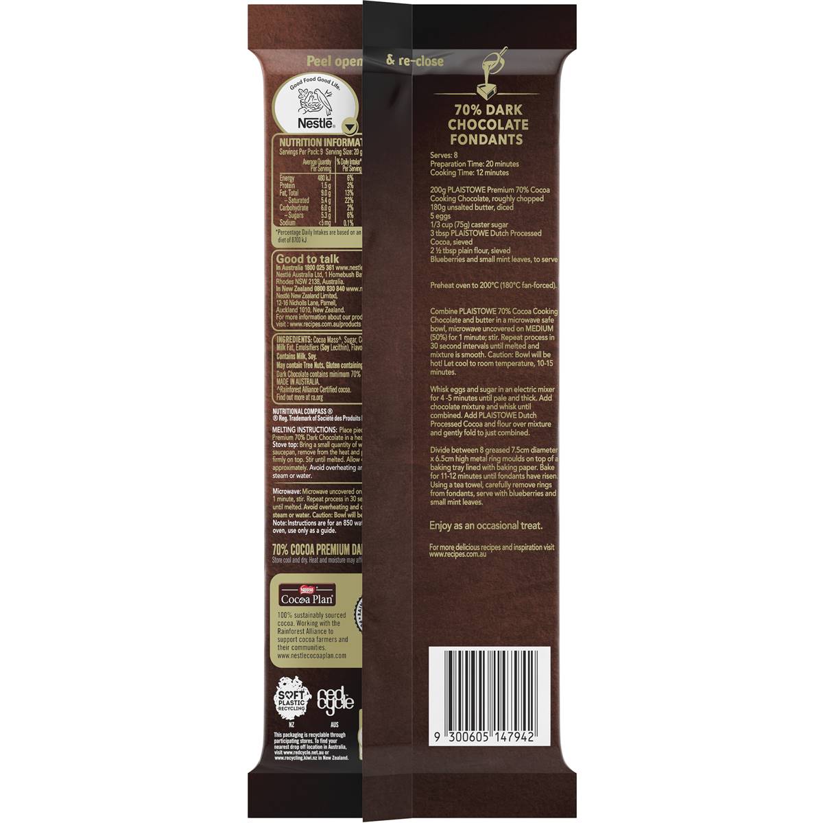 Nestle Plaistowe 70 Cocoa Baking Chocolate Block 180g Woolworths