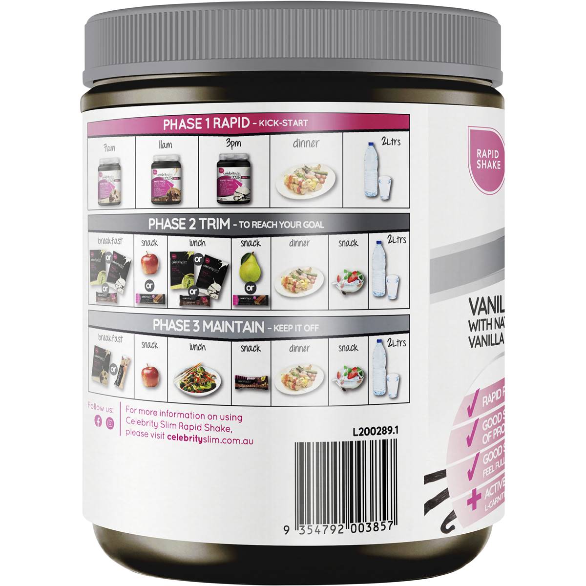 Celebrity Slim Rapid Kickstart Phase Shake Vanilla 480g Woolworths